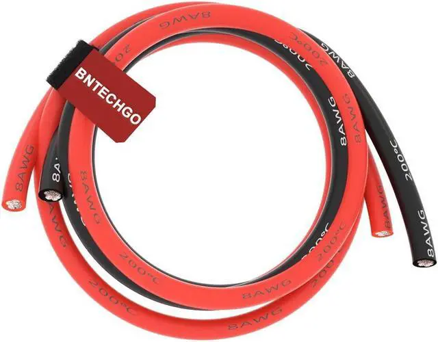 Main image of BNTECHGO 8 Gauge Silicone Wire 5 ft Red and 5 ft Black Flexible 8 AWG Stranded Tinned Copper Wire