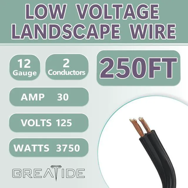 Alt view image 2 of 7 - 12/2 Low Voltage Landscape Lighting Wire, Outdoor Direct Burial Cable, 12 Gauge 2 Conductor, 250 Feet