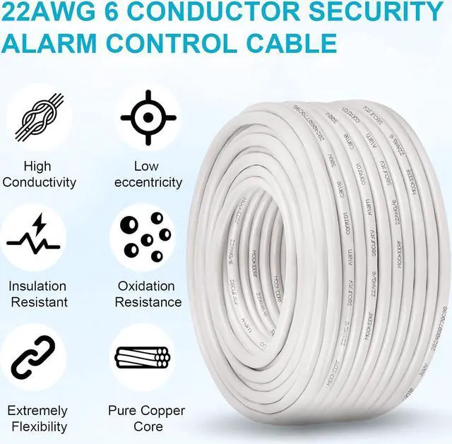 Alt view image 4 of 7 - 22/6 22AWG Shielded Wire 6 Conductor 100FT Shielded Plenum Cable White CL3P Jacket Alarm Control Cable Stranded Pure Copper for Low Voltage LED,Burglar System,Fire Detector,Security Station
