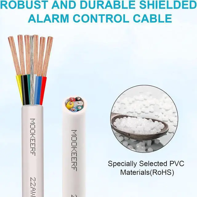 Alt view image 6 of 7 - 22/6 22AWG Shielded Wire 6 Conductor 100FT Shielded Plenum Cable White CL3P Jacket Alarm Control Cable Stranded Pure Copper for Low Voltage LED,Burglar System,Fire Detector,Security Station