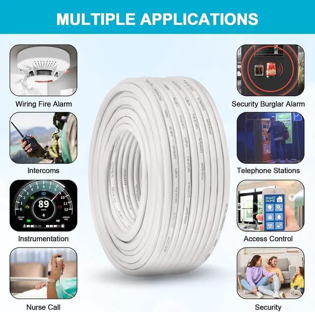 Alt view image 7 of 7 - 22/6 22AWG Shielded Wire 6 Conductor 100FT Shielded Plenum Cable White CL3P Jacket Alarm Control Cable Stranded Pure Copper for Low Voltage LED,Burglar System,Fire Detector,Security Station