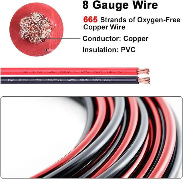 Alt view image 2 of 7 - 8 Gauge Wire, 20FT Red and Black Stranded Oxygen-Free Copper Wire, Flexible 8AWG Wire for Automotive Boat Marine Solar Panel LED Lights (8AWG, 20FT)