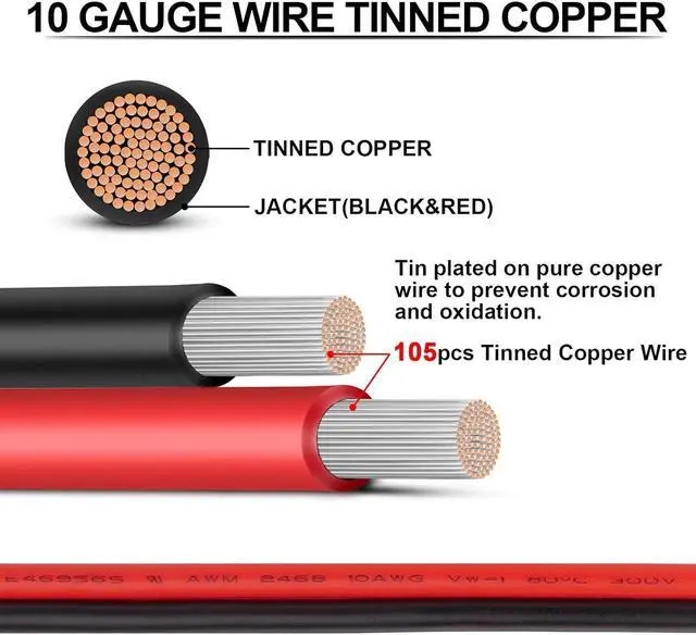 Alt view image 2 of 7 - 10 Gauge Wire - iGreely 30 FT 10/2 Gauge Tinned Copper Low Voltage Wire Electrical Wire Cable for Solar Panel Car Audio Automotive Trailer Marine Harness Wiring 10AWG 30Ft