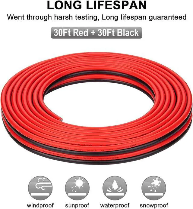 Alt view image 3 of 7 - 10 Gauge Wire - iGreely 30 FT 10/2 Gauge Tinned Copper Low Voltage Wire Electrical Wire Cable for Solar Panel Car Audio Automotive Trailer Marine Harness Wiring 10AWG 30Ft