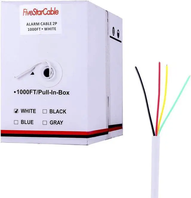 Main image of 22-4 1000 Ft. 22 AWG 2 Pairs 22/4 Alarm Wire Cable 22 Gauge 4 Conductors for Efficient Power and Signal Transmission White