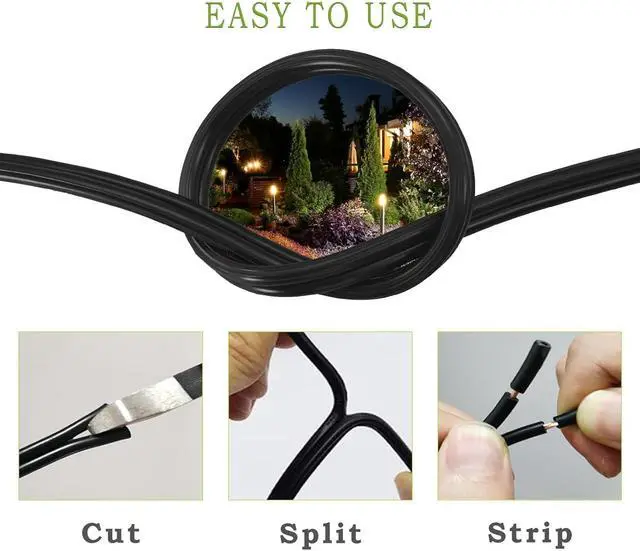 Alt view image 3 of 6 - 14/2 Low Voltage Landscape Lighting Wire 100ft 14AWG*2C Waterproof Conductor Outdoor Direct Burial 100 feet Black