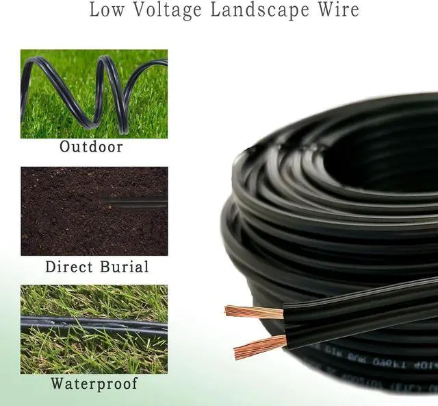 Alt view image 6 of 6 - 14/2 Low Voltage Landscape Lighting Wire 100ft 14AWG*2C Waterproof Conductor Outdoor Direct Burial 100 feet Black