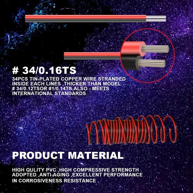 18 Gauge Electrical Wire 50FT 12V/24V 18AWG 2PIN Red&Black 15m Stranded ...