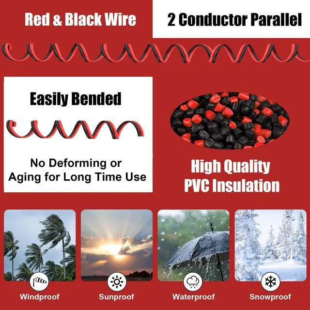 Alt view image 5 of 7 - 12 Gauge Electrical Wire 50FT, 12 AWG Wire 2 Pin Flexible Wire Red and Black Cable 12V Aluminum Copper Wire PVC 2 Conductors Red Black Parallel Wire Line DC Cable Low Voltage Wire 12V/24V
