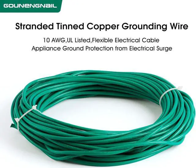 Alt view image 2 of 7 - GOUNENGNAIL-Stranded Tinned Copper Grounding Wire 10 AWG,UL Listed, Flexible Electrical Cable, Appliance Ground Protection from Electrical Surge (Green, 25ft(7.5 Meter))