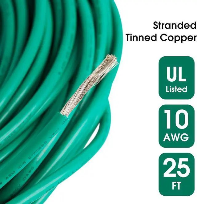 Alt view image 3 of 7 - GOUNENGNAIL-Stranded Tinned Copper Grounding Wire 10 AWG,UL Listed, Flexible Electrical Cable, Appliance Ground Protection from Electrical Surge (Green, 25ft(7.5 Meter))