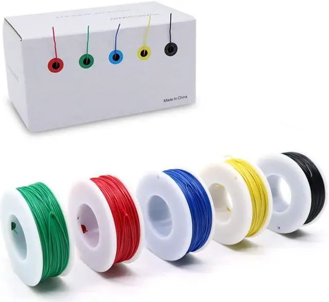 Main image of 5pcs 164ft Copper Hookup Wire Kit Wrapping 30AWG Cable Jumper Wire Solid Core Tinned Copper Wrapping Wire 5 Color