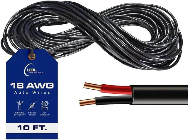 Main image of UBL 18/2 Automotive Electrical Wire - 18 AWG Stranded Cable - Flexible Low Voltage LED Cable - Best Choice for Powering High Amperage Sirens or Light Bar (10 Feet)