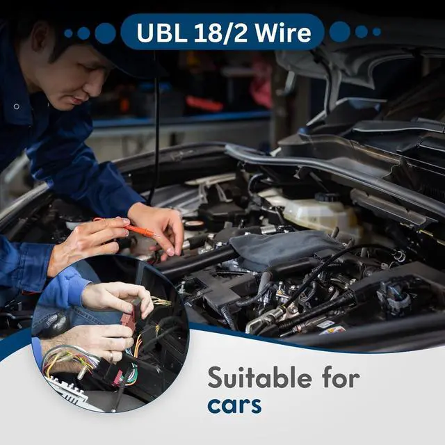 Alt view image 7 of 7 - UBL 18/2 Automotive Electrical Wire - 18 AWG Stranded Cable - Flexible Low Voltage LED Cable - Best Choice for Powering High Amperage Sirens or Light Bar (10 Feet)