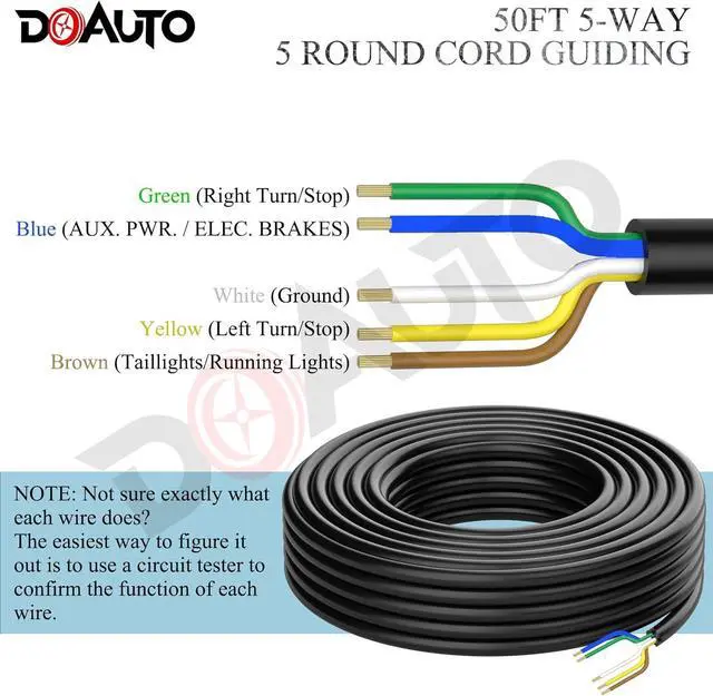 Alt view image 4 of 7 - Enough 50 Foot Long Heavy Duty Enough 14AWG 5 Way Round Conductor Wiring RV Trailer Cord Harness Wire, 5 Individually Flexible PVC RV Tow Hitch Caravan Hook-Up Cable