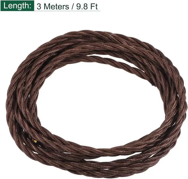 Alt view image 2 of 5 - MECCANIXITY Twisted Cloth Covered Wire 3 Core 18AWG 3 Meter/9.8 Feet, Vintage Woven Fabric Electrical Cable for Pendant Light DIY Project, Brown