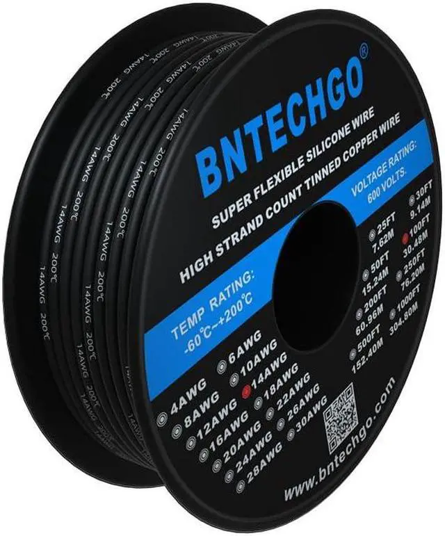 Alt view image 2 of 7 - BNTECHGO 14 Gauge Silicone Wire Spool 100 ft Black Flexible 14 AWG Stranded Tinned Copper Wire