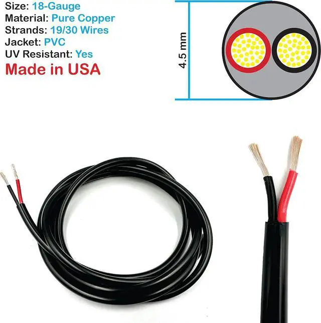 Alt view image 2 of 6 - NATIONAL Wire&Cable - 18 Gauge 2 Conductors Premium Electrical Wire - Made in USA - 18 AWG Wire Stranded PVC Cord Copper Cable 100 Ft. Flexible Low Voltage LED Cable Lamps Lighting Automotive