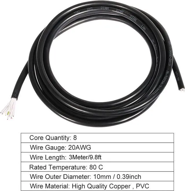 Alt view image 2 of 5 - uxcell RVV Wire Cable Extension Cord Stranded PVC Cord Copper Wire Electric Conductor 8 Core 20 AWG 3Meter/9.8ft Length