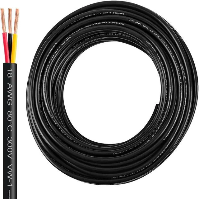 Main image of 18 Gauge Wire 3 Conductor,18 AWG Electrical Wire Stranded PVC Cord Oxygen-Free Copper Cable,50FT 3 Core Pure Copper Flexible Cable Wire for LED Lamp Lighting Strips Automotive (50FT, 18AWG-3C)