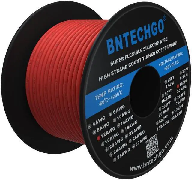 Alt view image 2 of 7 - BNTECHGO 12 Gauge Silicone Wire Spool 100 ft Red Flexible 12 AWG Stranded Tinned Copper Wire