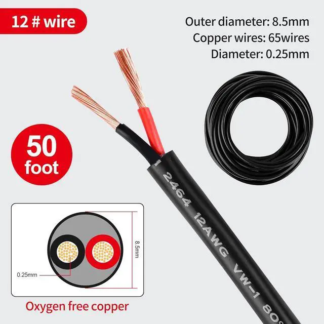 Alt view image 2 of 7 - 12 Gauge Wire 2 Conductor 12 AWG Electrical Wire Stranded PVC Cord Oxygen-Free Copper Cable 50FT Pure Copper Electrical Wire Cord for LED Lamp Lighting Strips Automotive