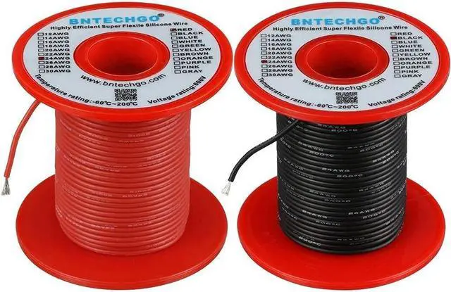 Main image of BNTECHGO 24 Gauge Silicone Wire Spool red and Black Each 100ft Flexible 24 AWG Stranded Tinned Copper Wire