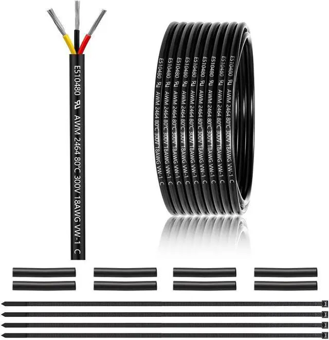 Main image of 18 Gauge 3 Conductor Electrical Wire 25FT, UL 2464 18 AWG 3 Wire Cable Tinned Copper PVC Stranded 18/3 Core Wire for LED Lighting, Outdoor Low Voltage Extension Cable, Automotive etc.