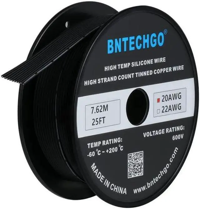 Main image of BNTECHGO 20 Gauge Silicone Ribbon Cable Flexible 10P Black 25 ft Flat Cable 20 AWG Stranded Tinned Copper Wire