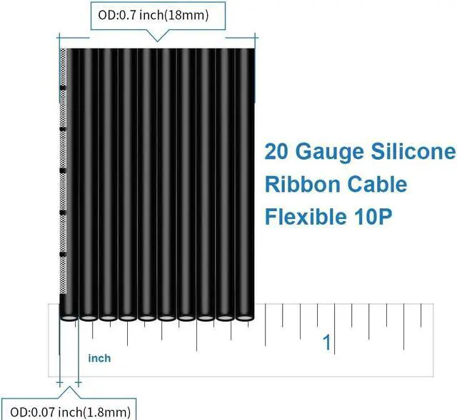 Alt view image 2 of 6 - BNTECHGO 20 Gauge Silicone Ribbon Cable Flexible 10P Black 25 ft Flat Cable 20 AWG Stranded Tinned Copper Wire