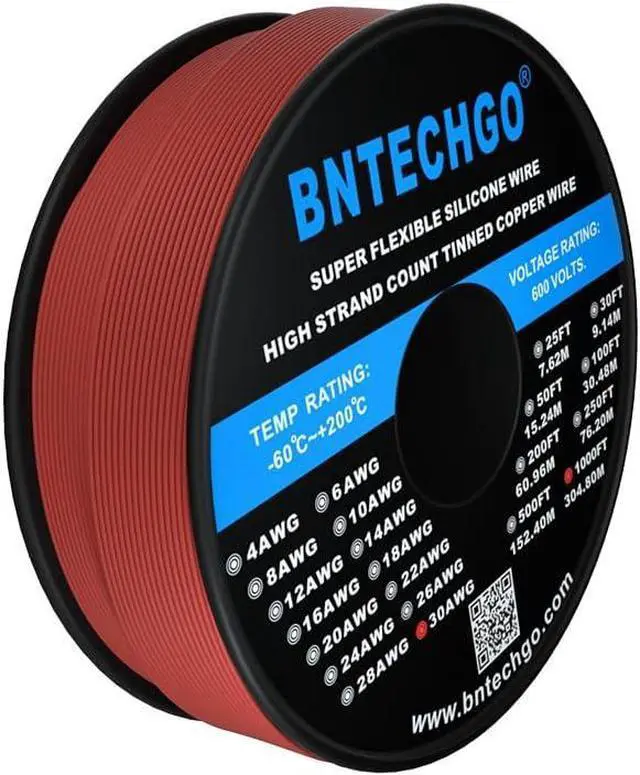 Alt view image 2 of 5 - BNTECHGO 30 Gauge Silicone Wire Spool 1000 ft Red Flexible 30 AWG Stranded Tinned Copper Wire