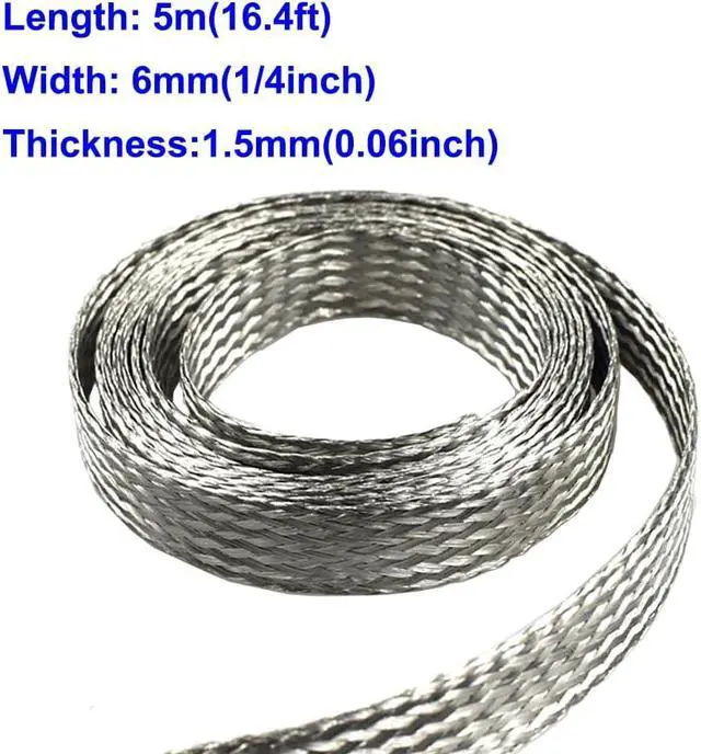 Alt view image 2 of 4 - Tinned Flat Copper Braid Cable,6mm Flat Copper Braided Ground Strap Wire, Flexible Shielding Wire Mesh16.4ft