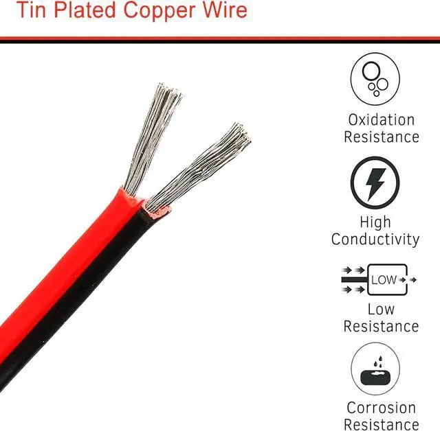 Alt view image 3 of 7 - 16 Gauge Wire (16 AWG) - 32 Foot 2 Pins Tinned Pure Copper Electrical Wire, 2468 80 300V Hookup Red Black Copper Stranded Auto 2 Cord Flexible Extension Cable for LED Ribbon Lamp Light