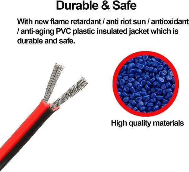 Alt view image 4 of 7 - 16 Gauge Wire (16 AWG) - 32 Foot 2 Pins Tinned Pure Copper Electrical Wire, 2468 80 300V Hookup Red Black Copper Stranded Auto 2 Cord Flexible Extension Cable for LED Ribbon Lamp Light