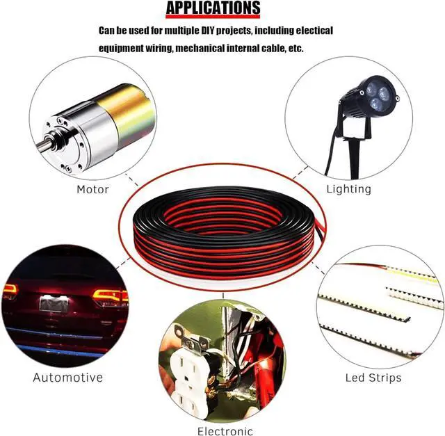 Alt view image 6 of 7 - 16 Gauge Wire (16 AWG) - 32 Foot 2 Pins Tinned Pure Copper Electrical Wire, 2468 80 300V Hookup Red Black Copper Stranded Auto 2 Cord Flexible Extension Cable for LED Ribbon Lamp Light