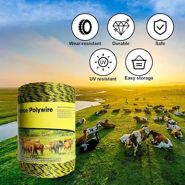 Alt view image 5 of 6 - Upgraded Electric Fence Polywire 1312feet 400 Meters,1/8 Diameter Portable Electric Fencing Polywires, 6 Stainless Steel Strands Easy to Install,Portable Electronic Fence,Yellow and Black