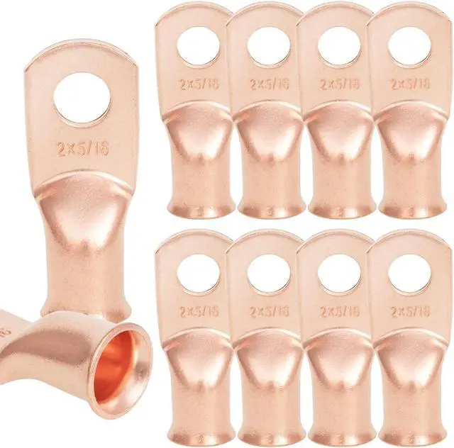 Main image of 10PCS 2AWG - 5/16'' Heavy Duty Copper Terminals,Battery Cable Crimp Lugs,Battery Cable Ends,Bare Copper Eyelets Tubular Ring Terminals,Closed End Crimp Electric Connectors
