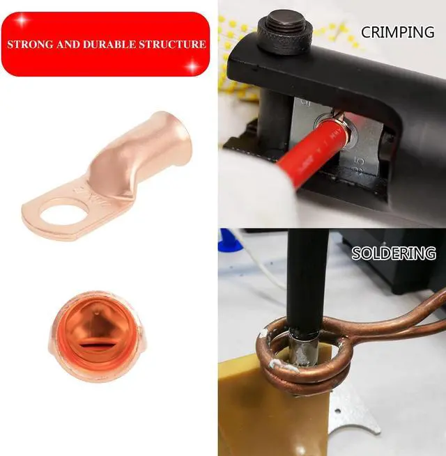 Alt view image 3 of 6 - 10PCS 2AWG - 5/16'' Heavy Duty Copper Terminals,Battery Cable Crimp Lugs,Battery Cable Ends,Bare Copper Eyelets Tubular Ring Terminals,Closed End Crimp Electric Connectors