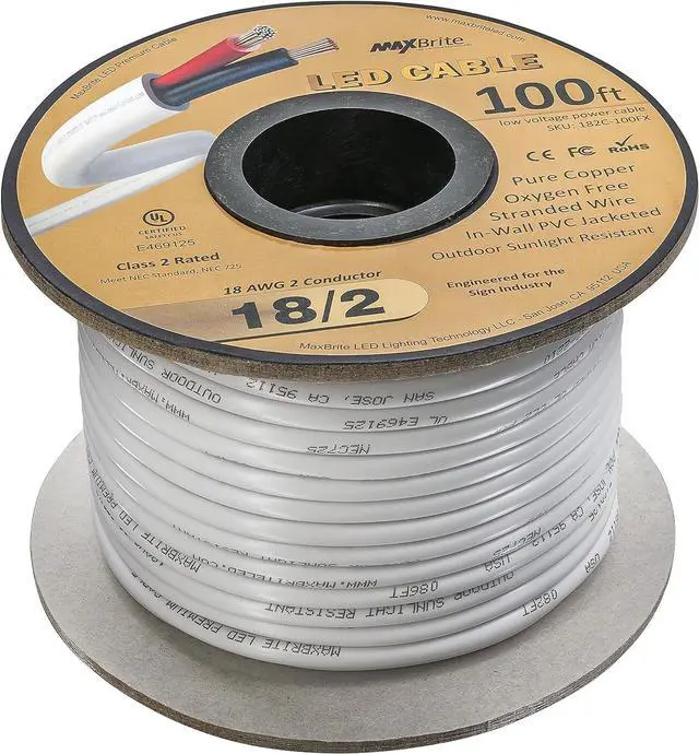 Alt view image 2 of 3 - 18AWG Low Voltage LED Cable, 2 Conductor, Outdoor Rated, Jacketed in-Wall Speaker Wire UL/cUL Class 2, Sunlight Resistant (100ft Reel)