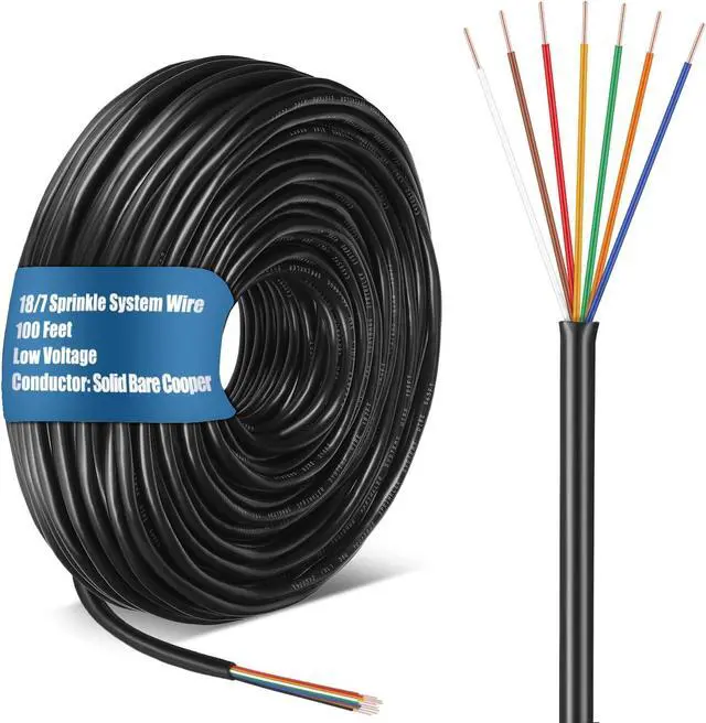 Main image of Solid Sprinkler System Wire, 18 Gauge Irrigation Wire with UV Resistant PVC Jacket Sprinkler Cable for Underground Irrigation System, Field Central Control System, 30V, UL Listed (18/7, 100 Ft)