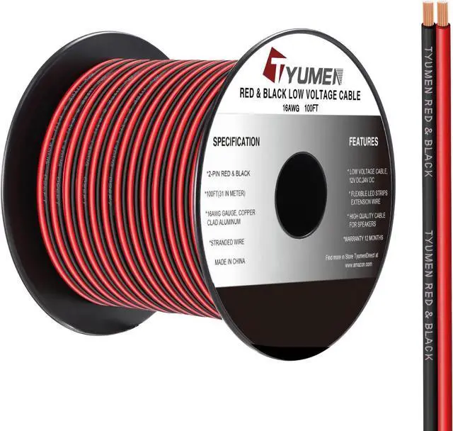 Main image of 100FT 16 Gauge 2pin 2 Color Red Black Cable Hookup Electrical LED Strips Extension 12V/24V DC 16AWG Flexible Wire Extension Cord for Ribbon Lamp Tape Lighting