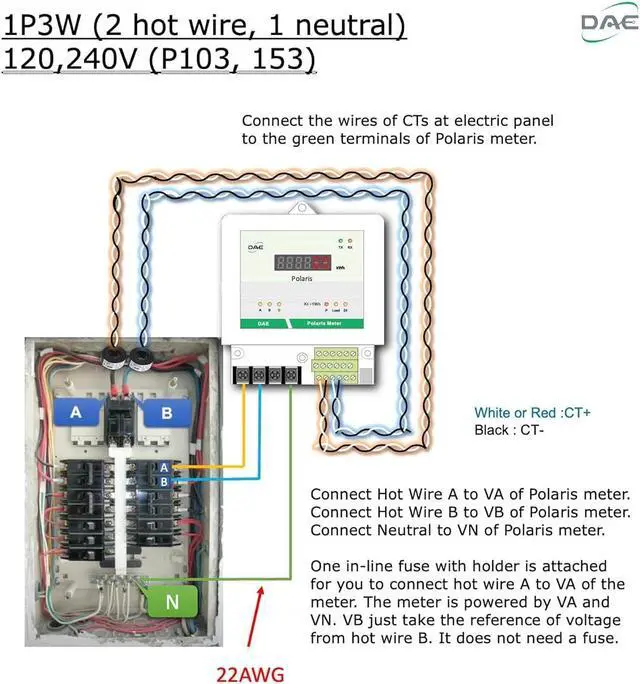Alt view image 5 of 7 - DAE P153-400-S KIT, UL CTEP kWh Smart Submeter 1P3W(2 hot wire 1 neutral) 400A 120/240V 2 CTs RS485