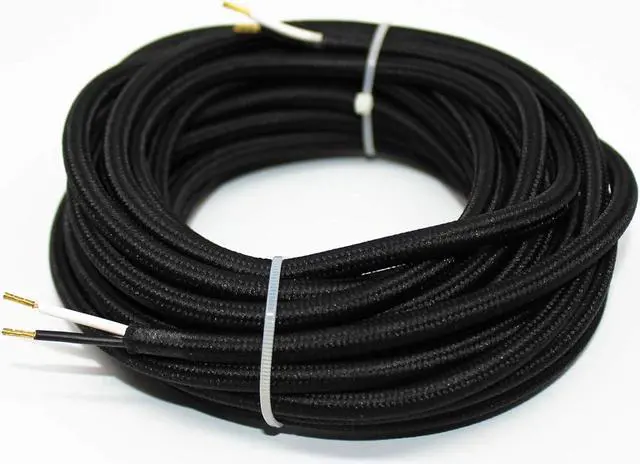 Main image of 18/2 20Ft Vintage Electrical Wire Lamp Cord Rayon Covered Braided Black 18 AWG 2 Conductor 20 Feet Flexible Fabric Pendant Lighting Power Antique Cable(10A)