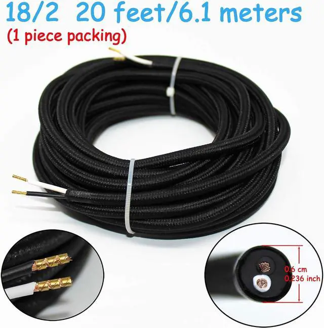 Alt view image 2 of 6 - 18/2 20Ft Vintage Electrical Wire Lamp Cord Rayon Covered Braided Black 18 AWG 2 Conductor 20 Feet Flexible Fabric Pendant Lighting Power Antique Cable(10A)