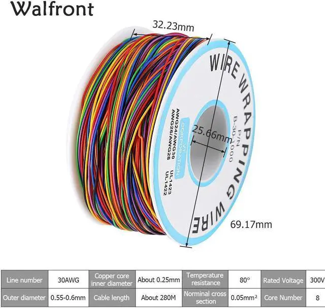 Alt view image 2 of 7 - Copper Wire Wire-Wrapping 30AWG 8-Wire Colored Insulation Test Wrapping Cable P/N B-30-1000 250M PCB Solder Tinned Copper Solid Cable 80