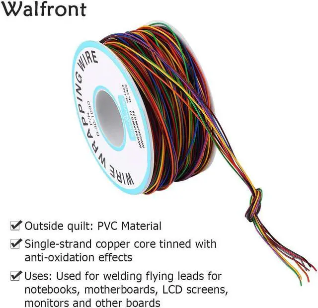 Alt view image 3 of 7 - Copper Wire Wire-Wrapping 30AWG 8-Wire Colored Insulation Test Wrapping Cable P/N B-30-1000 250M PCB Solder Tinned Copper Solid Cable 80