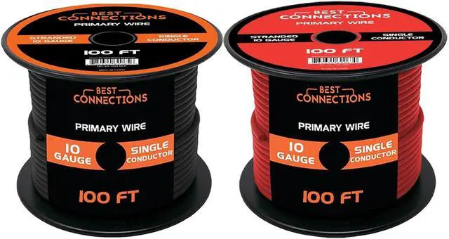 Main image of 10-Gauge Automotive Primary Wire Bundle (100ft Each, Red & Black) | Ideal for Car Audio, Automotive, and Trailer | Durable Primary/Remote, Power/Ground Electrical Wiring