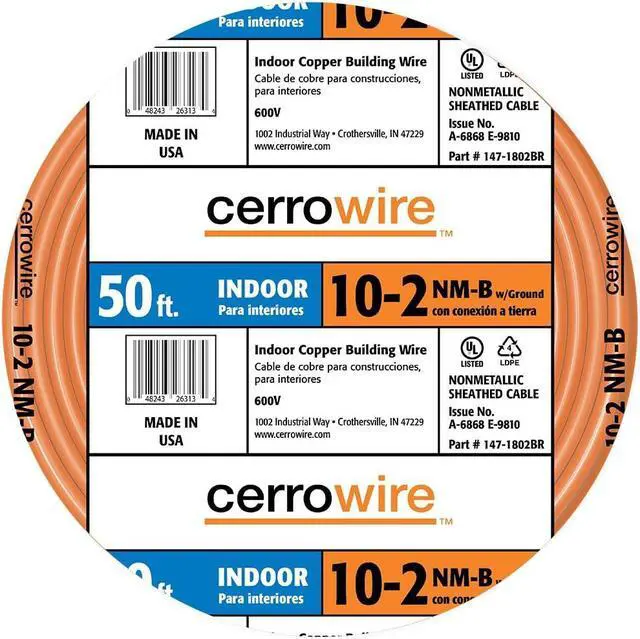 Main image of 147-1802BR 50-Feet 10/2 NM-B Solid with Ground Wire, Orange