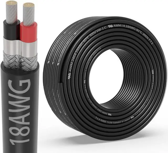 Main image of 18 Gauge 2 Conductor Shielded Wire 25FT, UL2464 18 AWG CNC 2 Wire Cable Tinned Copper Stranded 18/2 CNC Wire for CNC VFD Spindle, Stepper Motor, 3D Printer, Sound, Speaker, Signal Transmission, etc.