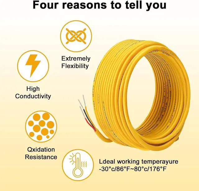 Alt view image 3 of 7 - 18 Gauge 3 Conductor Electrical Wire, 50FT/15M yellow Thermostat Wire, PVC Stranded Tinned Copper 3Wire Cable, Flexible Extension Cord